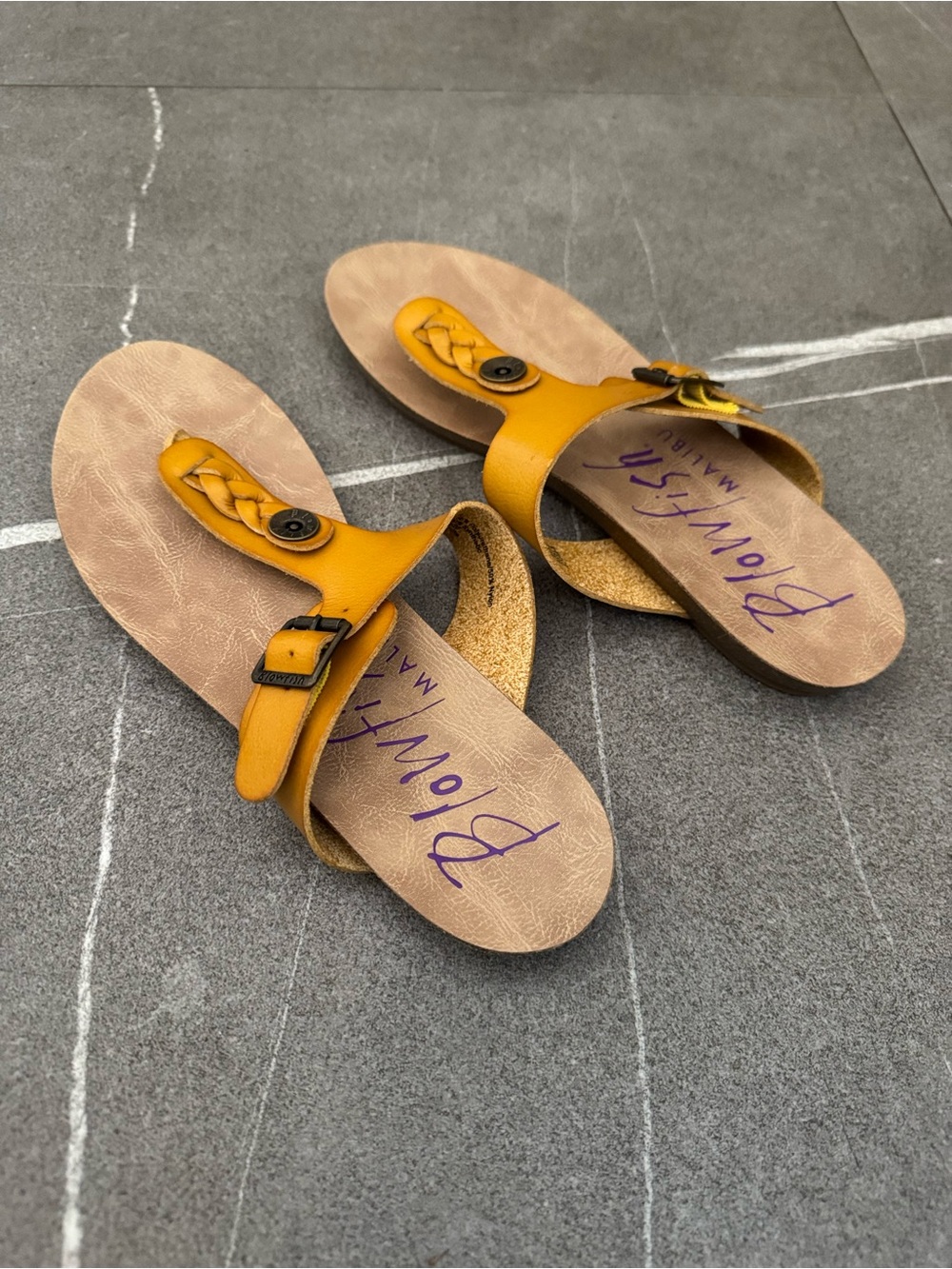 Blowfish Yellow Braided Thong Buckle Sandals